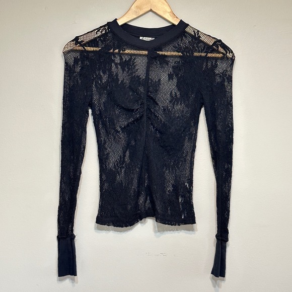 Free People Tops - Free People Intimately Lace Top Womens S Black Ruched Long Sleeve Whimsygoth